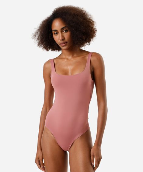 body feminina alça media em poliamida rosa