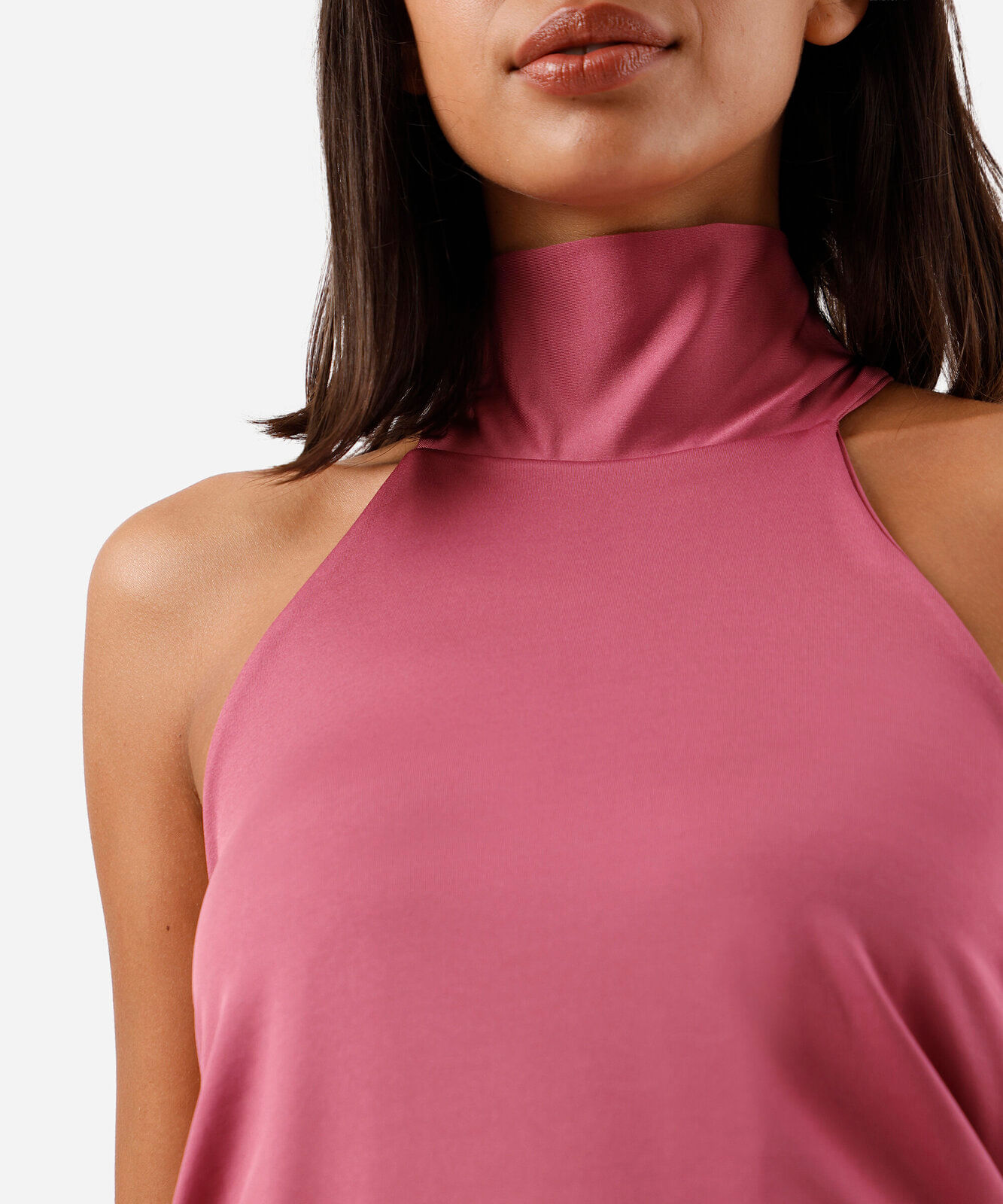 blusa frente única feminina gola alta com amarração rosa