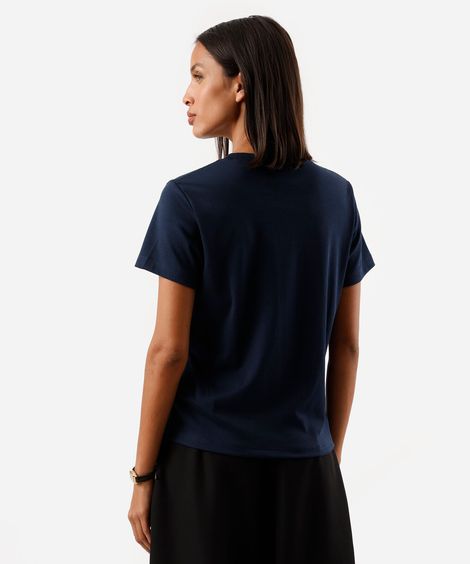 camiseta feminina de algodão peruano manga curta estampada azul