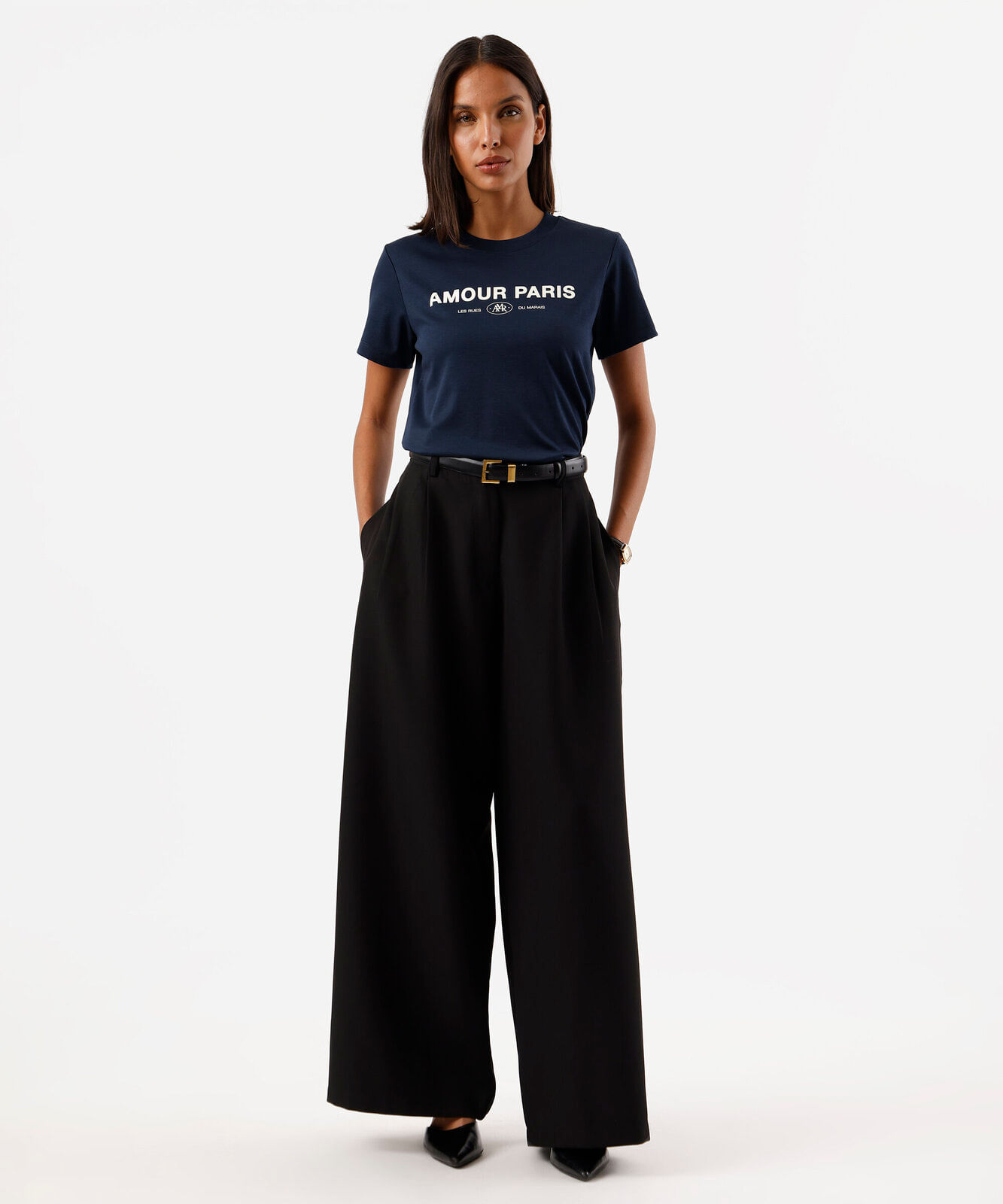 camiseta feminina de algodão peruano manga curta estampada azul