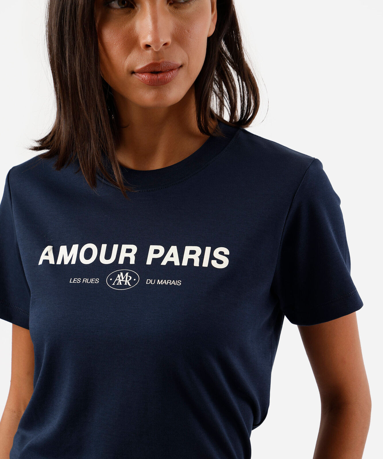 camiseta feminina de algodão peruano manga curta estampada azul