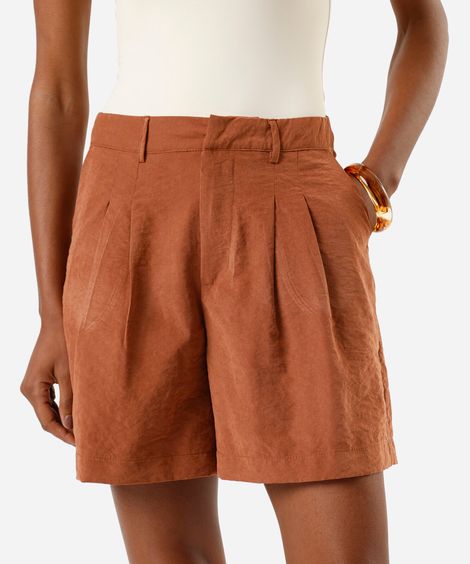 short de alfaiataria feminino com pregas laranja