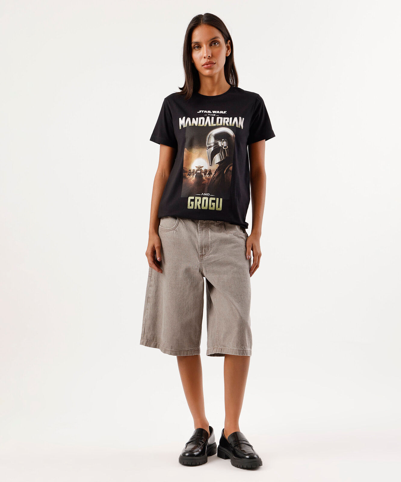 camiseta feminina de algodão manga curta the mandalorian preta