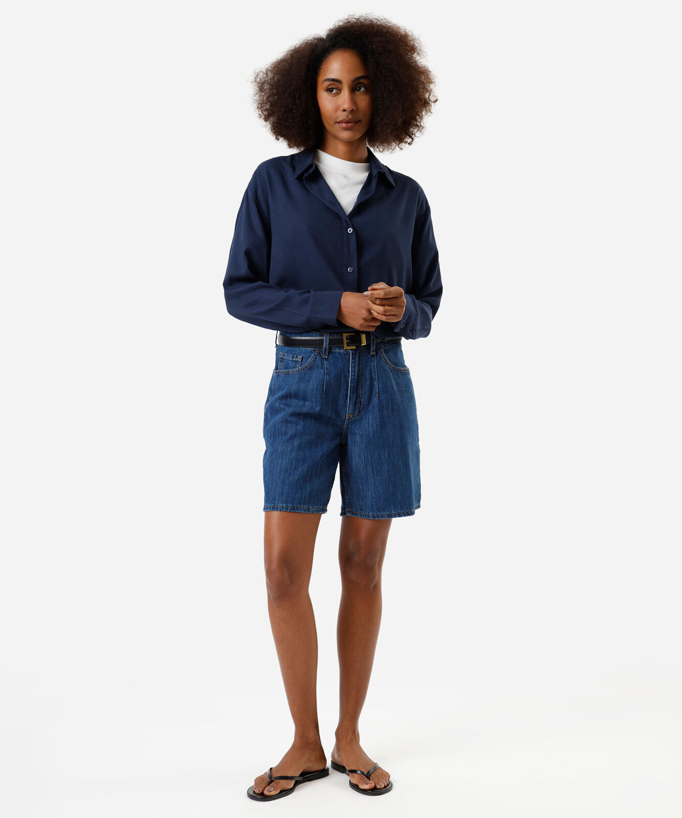 bermuda feminina jeans cintura média azul