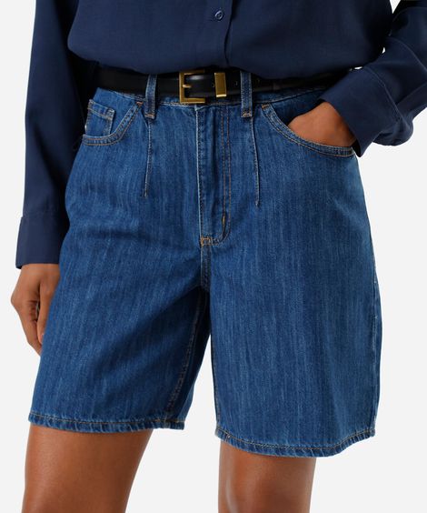 bermuda feminina jeans cintura média azul