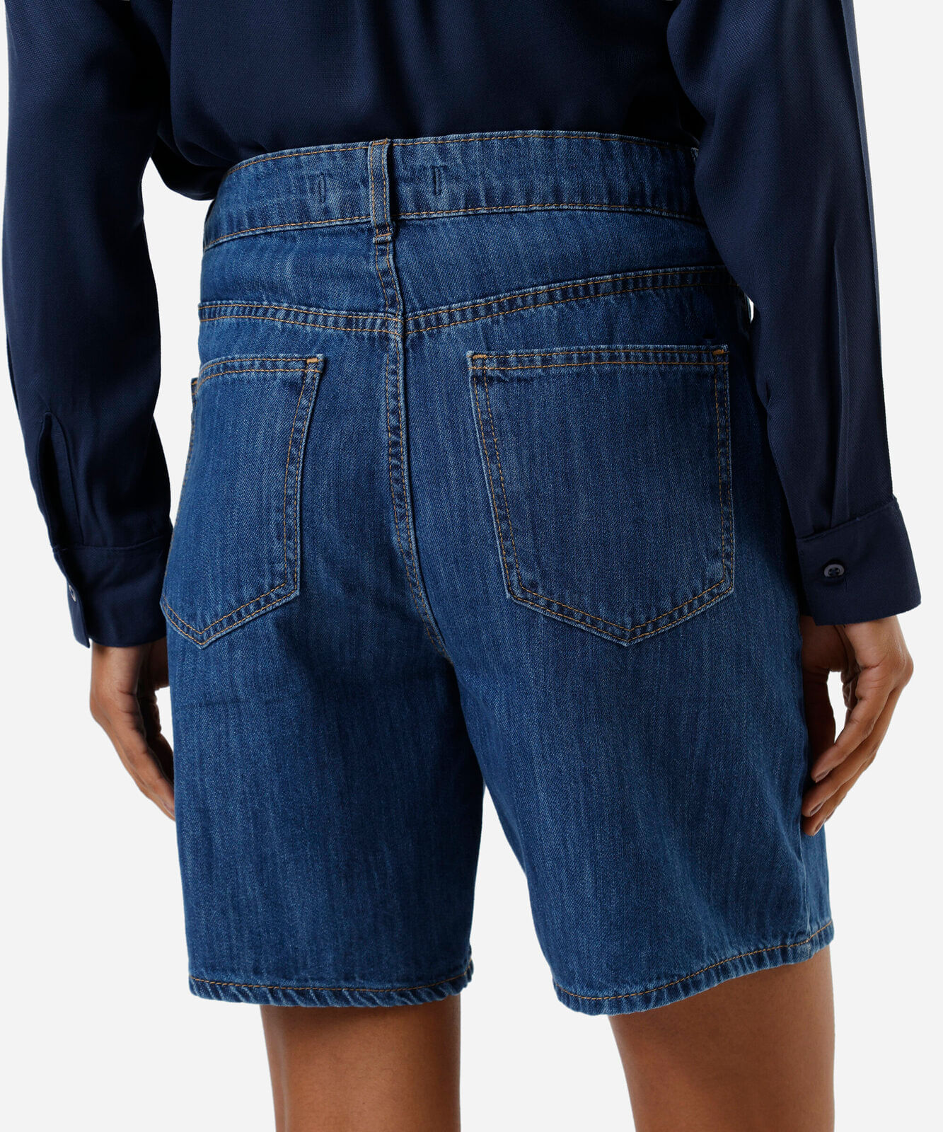 bermuda feminina jeans cintura média azul