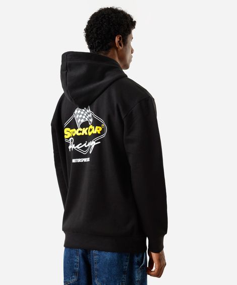 blusão oversized masculino de moletom com capuz stock car preto
