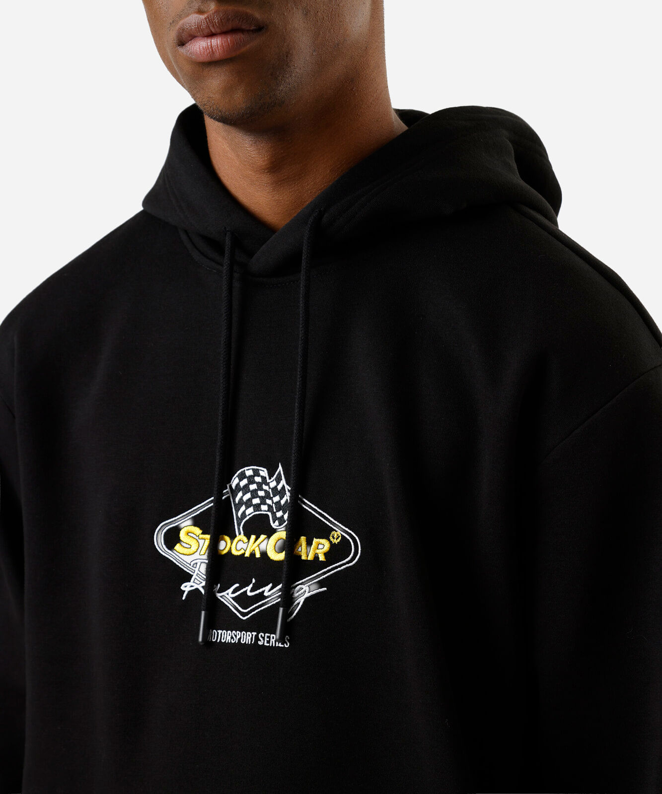 blusão oversized masculino de moletom com capuz stock car preto