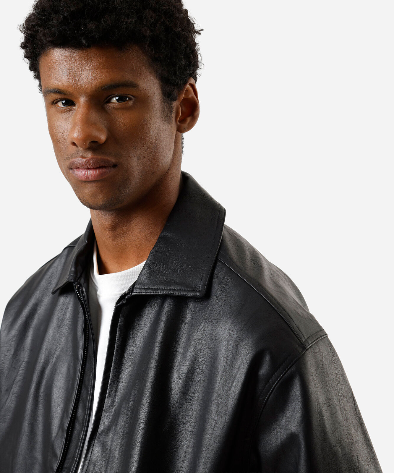 jaqueta bomber masculina de pu com bolsos preta
