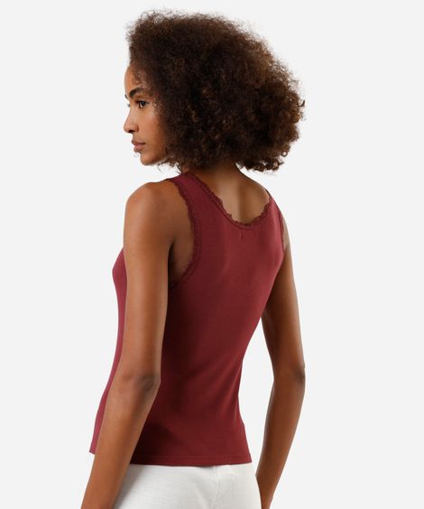 regata de pijama avulsa feminina de viscose com renda vinho