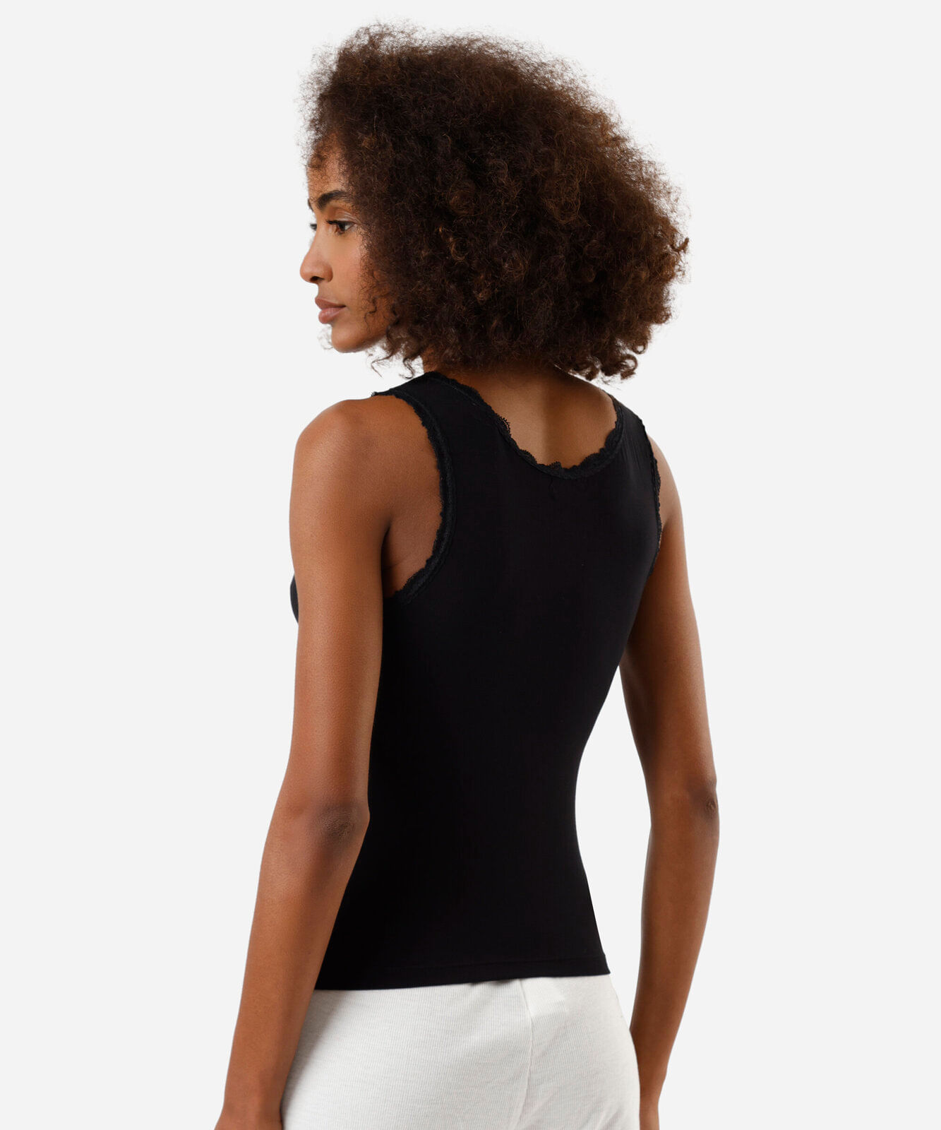 regata de pijama avulsa feminina de viscose com renda preto