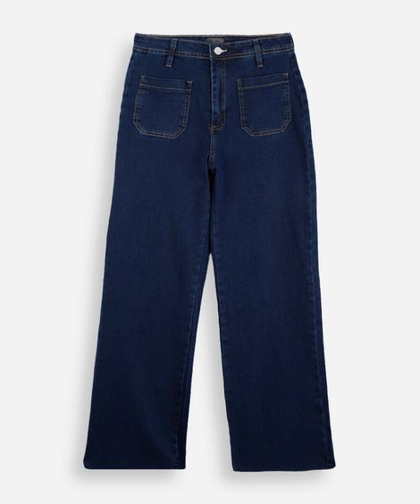 calça juvenil reta jeans com bolso frente azul