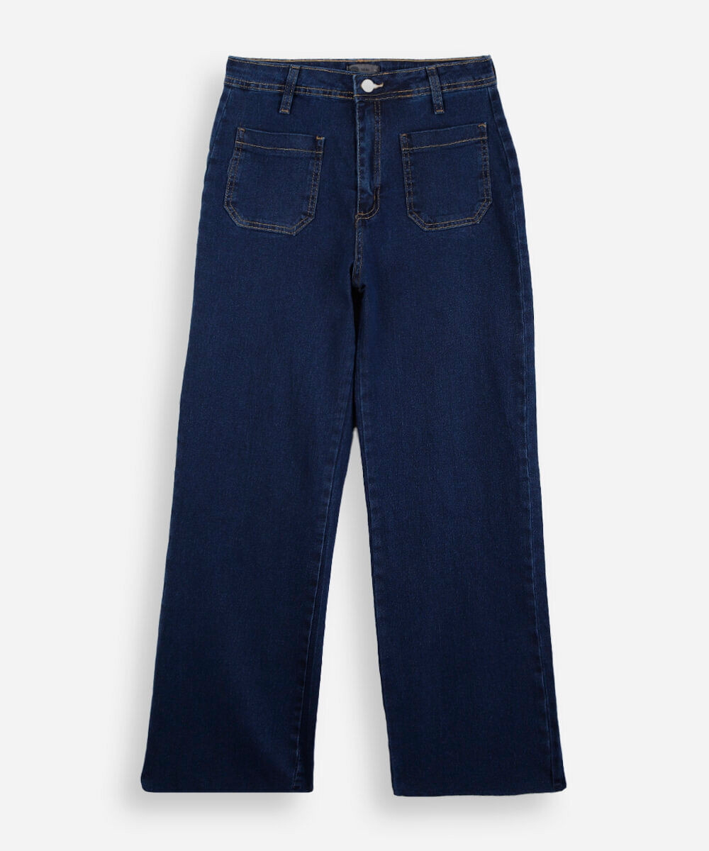 calça juvenil reta jeans com bolso frente azul