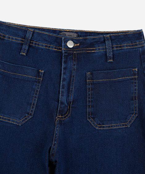 calça juvenil reta jeans com bolso frente azul