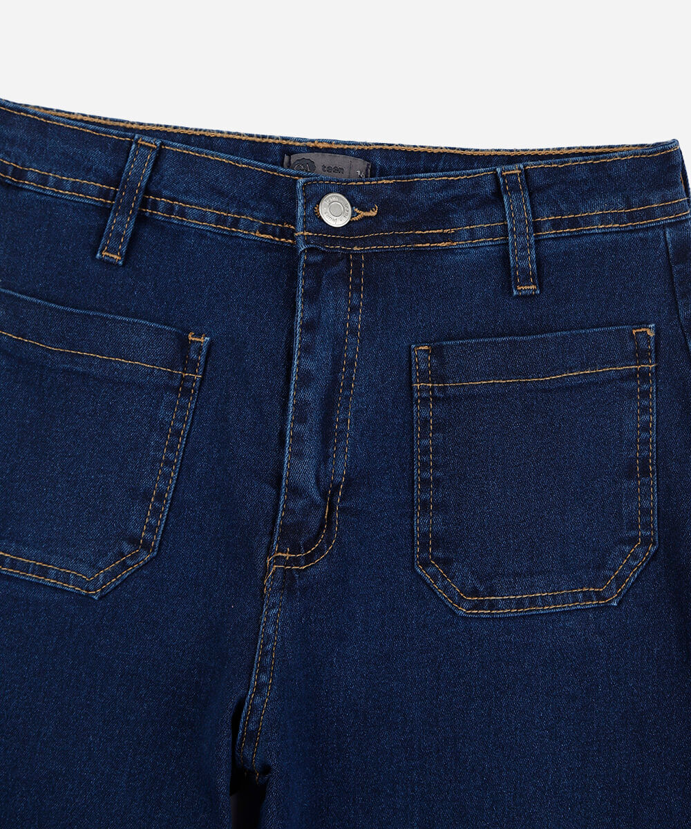 calça juvenil reta jeans com bolso frente azul