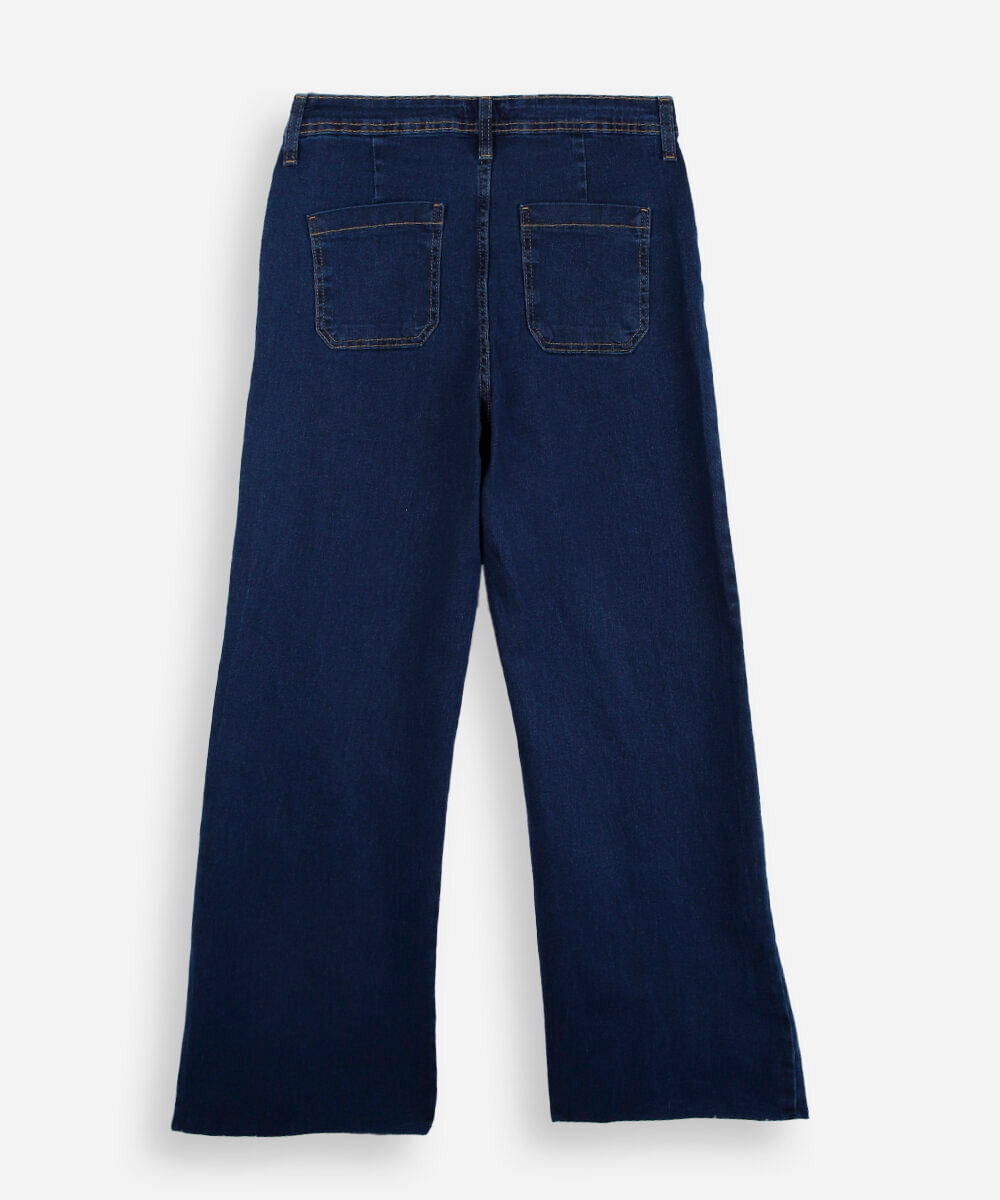 calça juvenil reta jeans com bolso frente azul