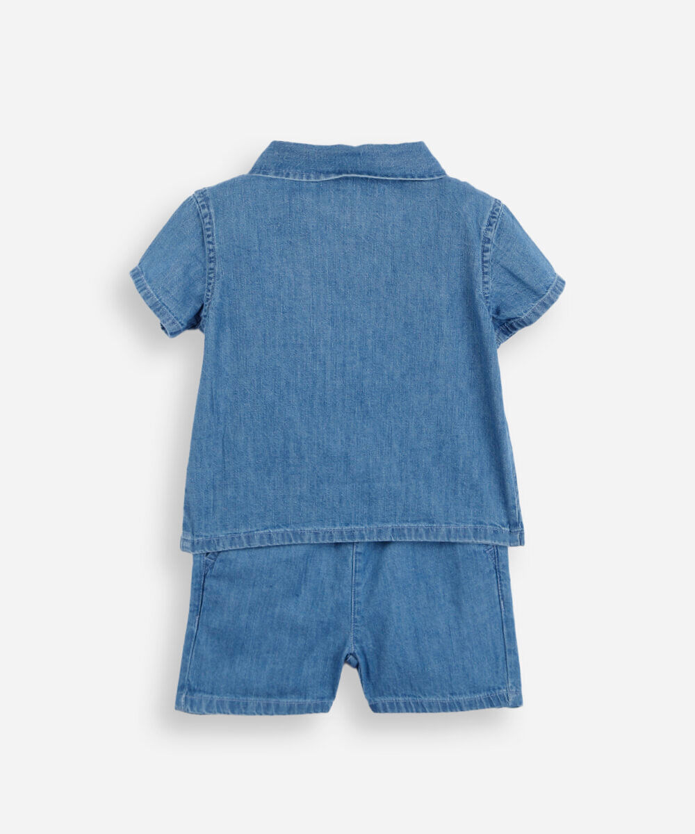 conjunto infantil curto jeans azul