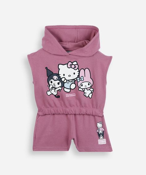 conjunto infantil curto hello kitty com capuz rosa