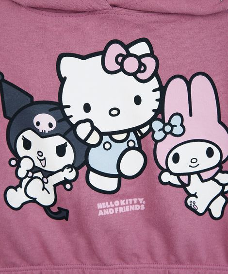 conjunto infantil curto hello kitty com capuz rosa