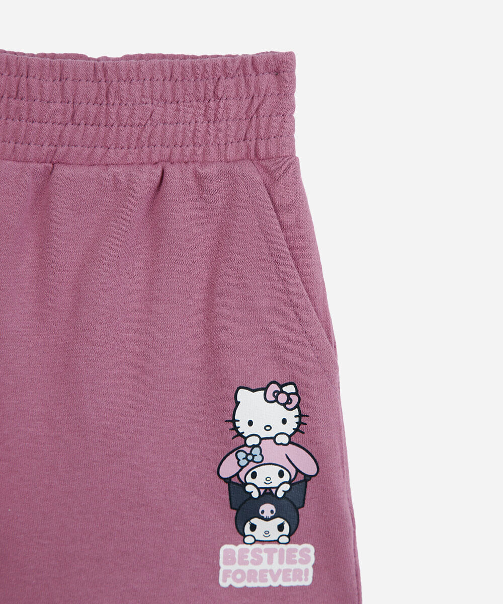 conjunto infantil curto hello kitty com capuz rosa