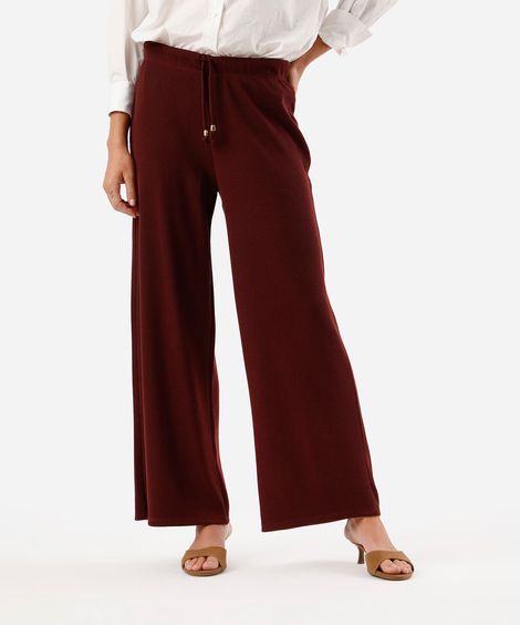 calça reta texturizada cintura alta com elástico vinho