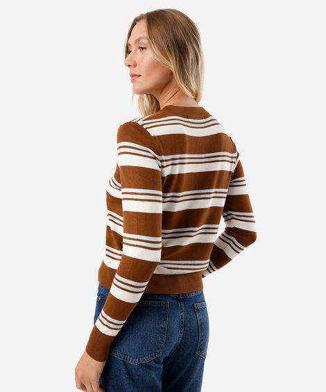 cardigan feminino de tricot listrado bege