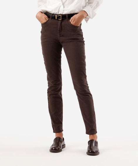 calça skinny feminina de sarja cintura alta marrom