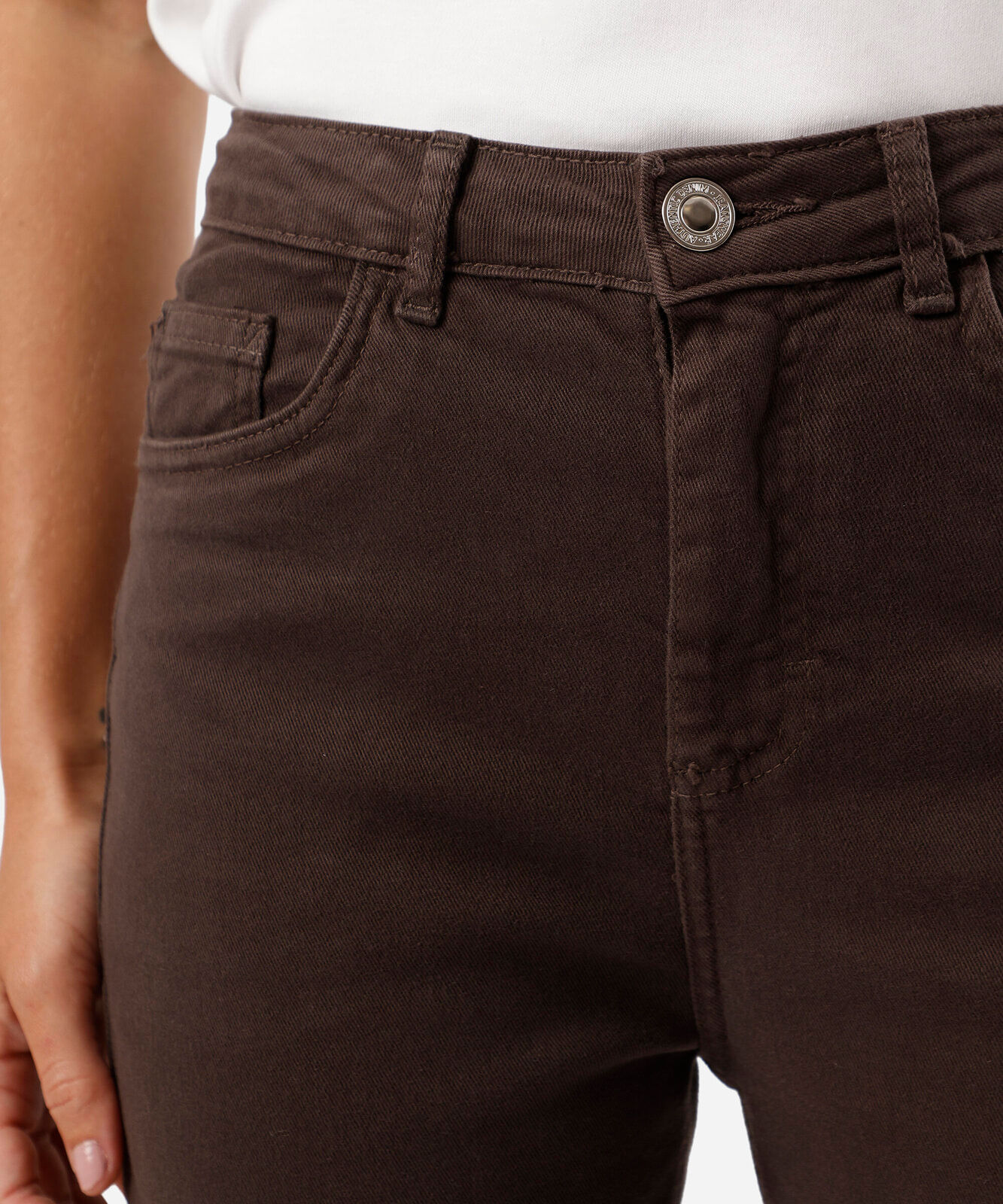 calça skinny feminina de sarja cintura alta marrom