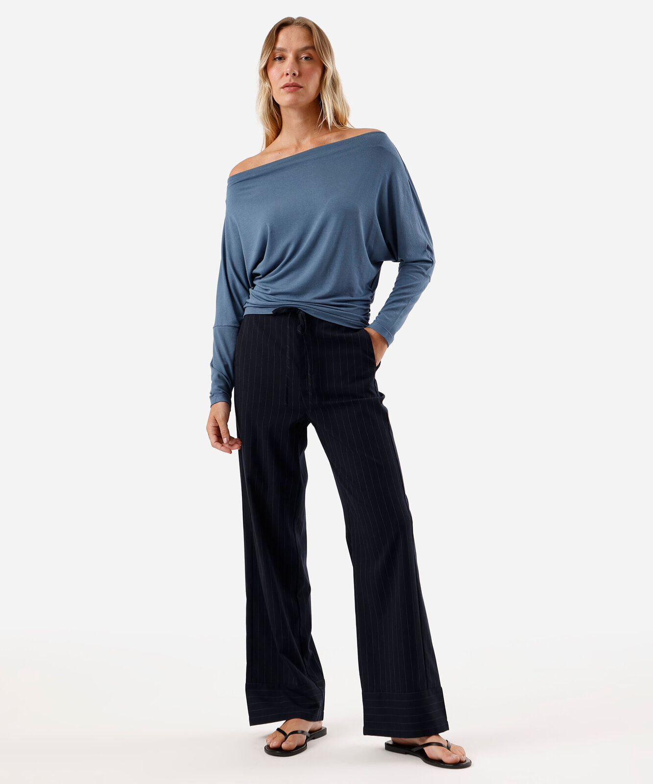 blusa feminina de viscose manga longa azul