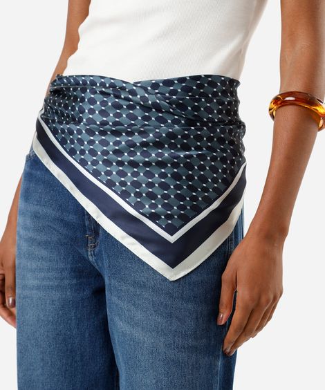 lenço quadrado estampado azul