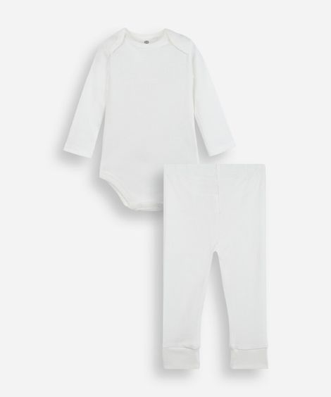 conjunto infantil body e calça de algodão off white