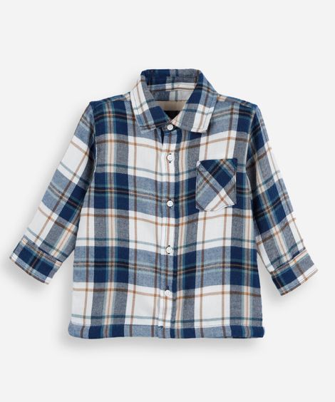 camisa infantil xadrez flanela azul