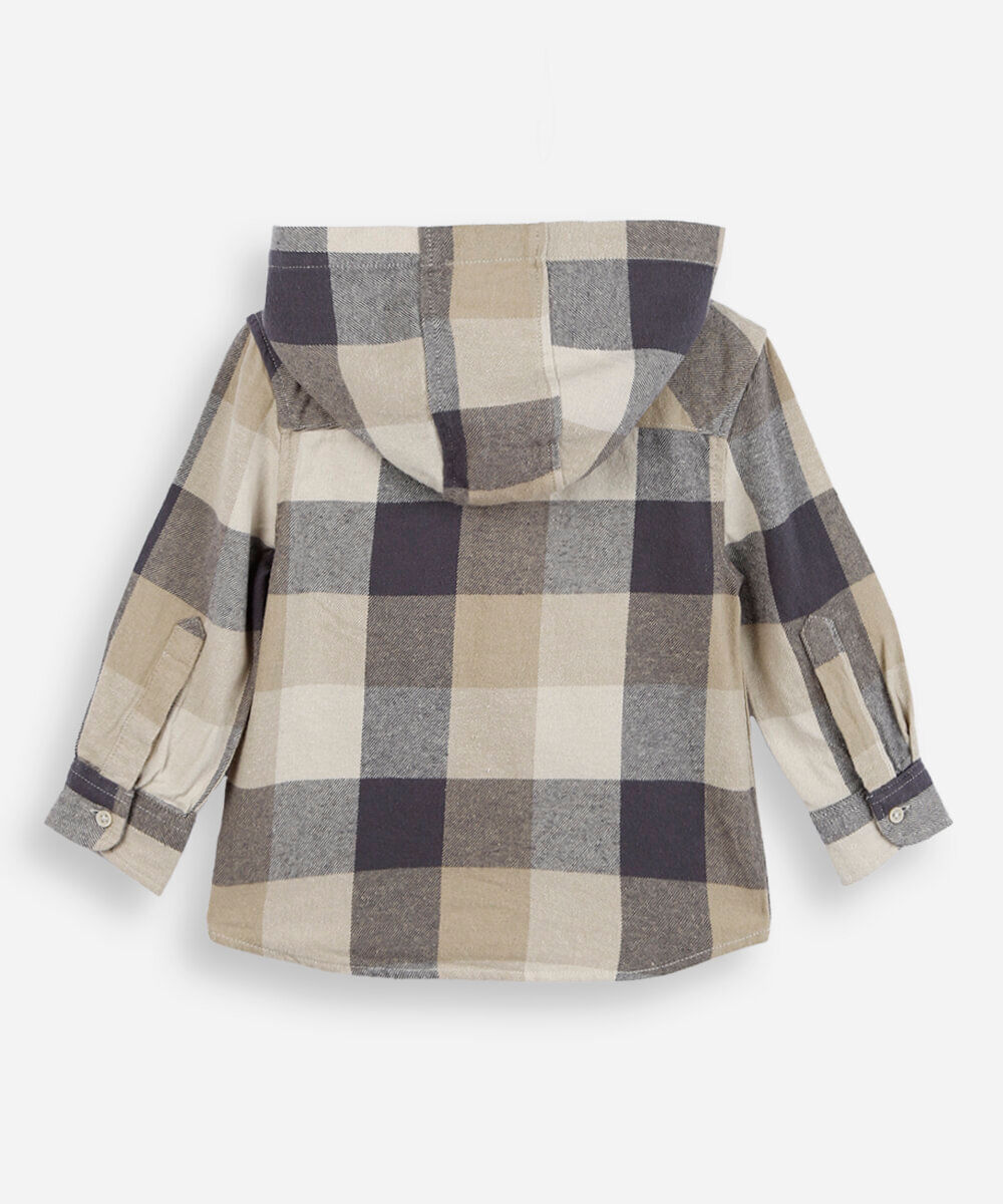 camisa infantil xadrez com capuz bege