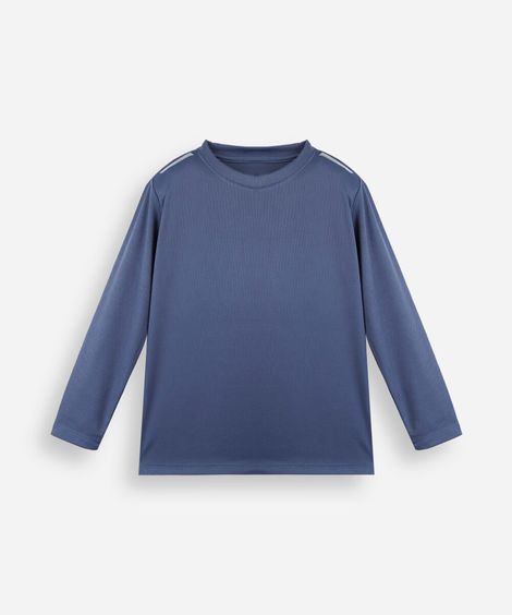 camiseta infantil manga longa esportiva com refletivo azul