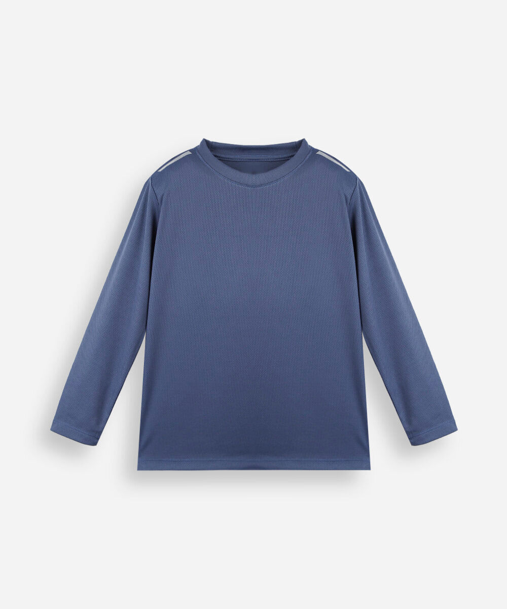 camiseta infantil manga longa esportiva com refletivo azul