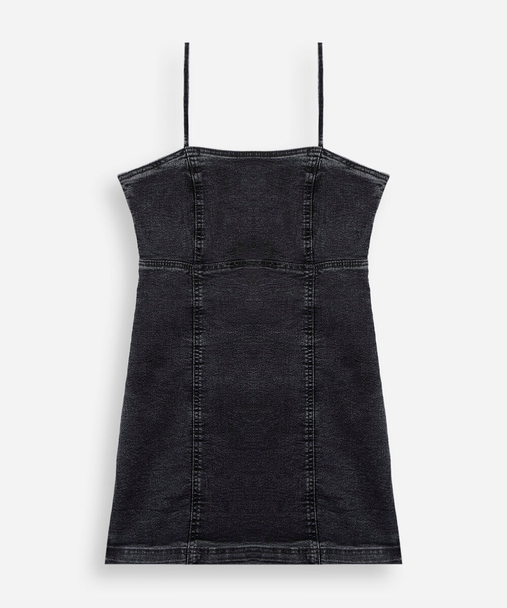 vestido juvenil alcinha jeans curto cinza