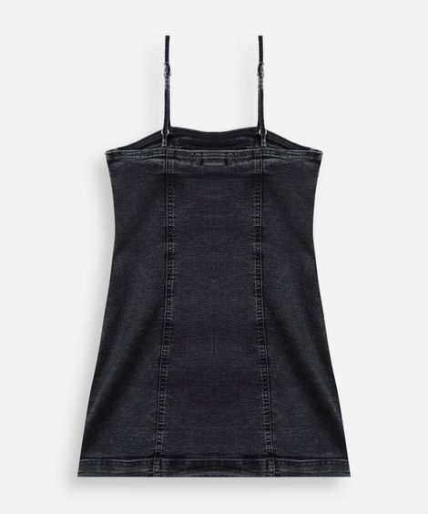 vestido juvenil alcinha jeans curto cinza