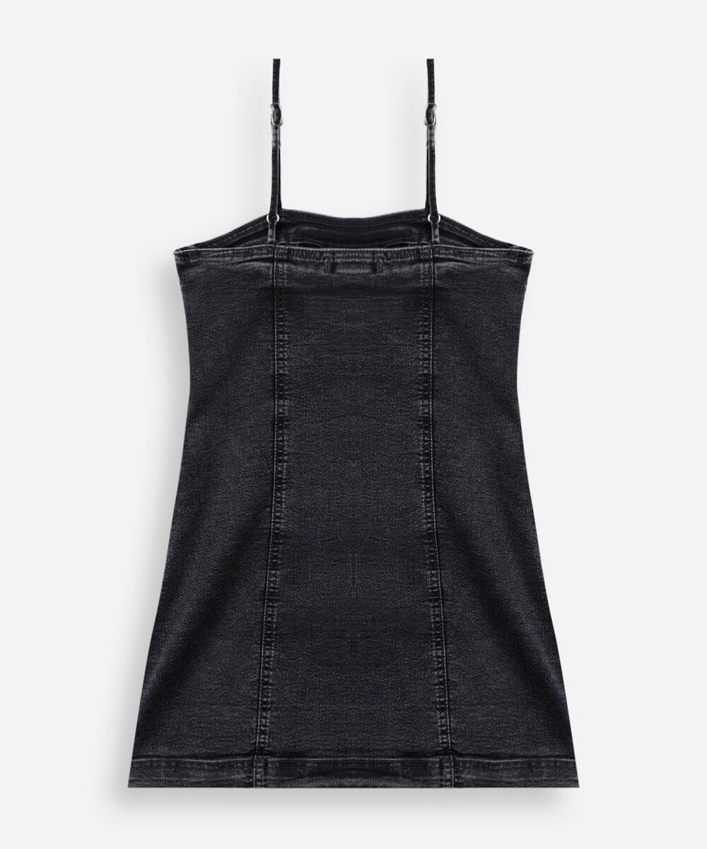 vestido juvenil alcinha jeans curto cinza