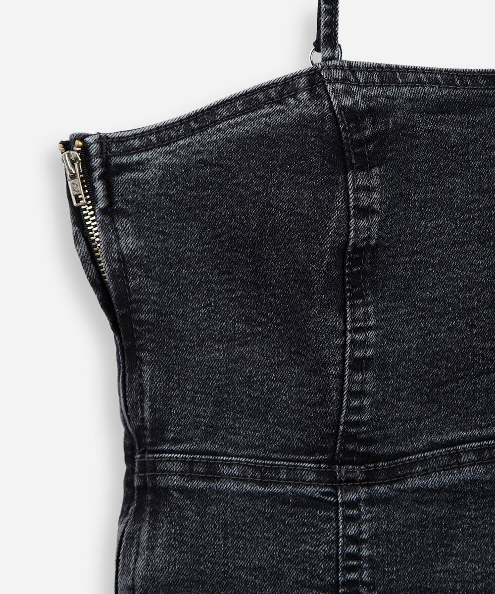 vestido juvenil alcinha jeans curto cinza