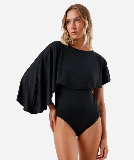 body feminino decote redondo com capa preto