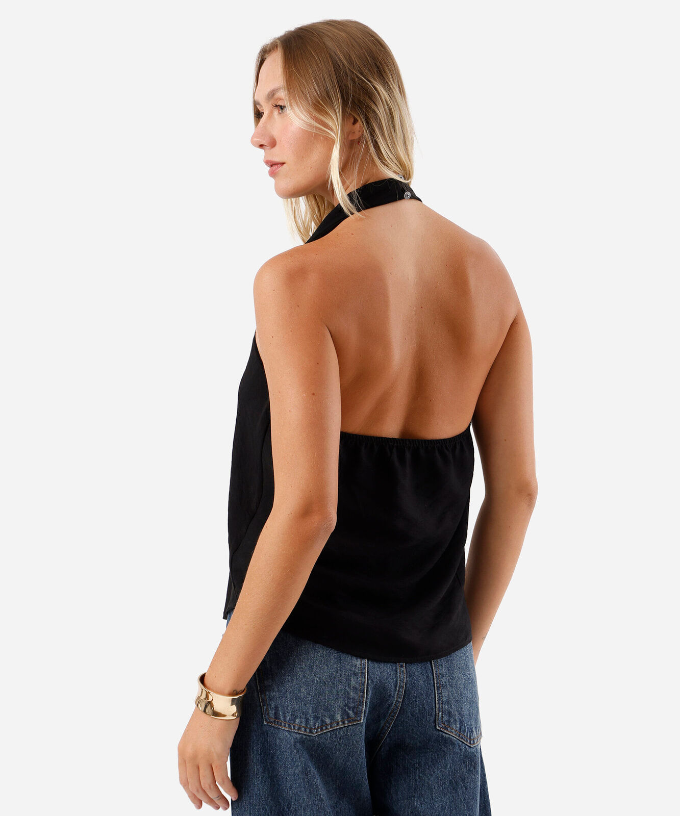 blusa frente única feminina com viscose decote degagê preta
