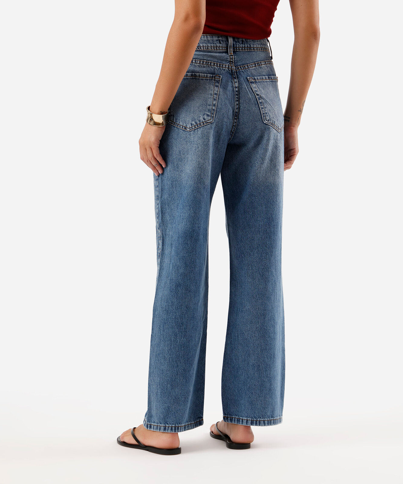 calça wide leg slim feminina jeans com brilhos cintura alta azul