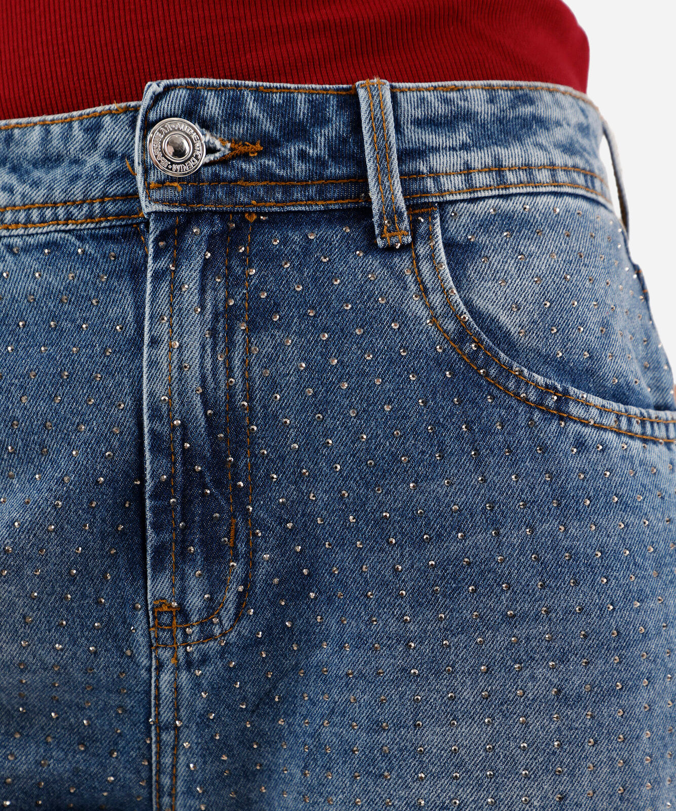 calça wide leg slim feminina jeans com brilhos cintura alta azul