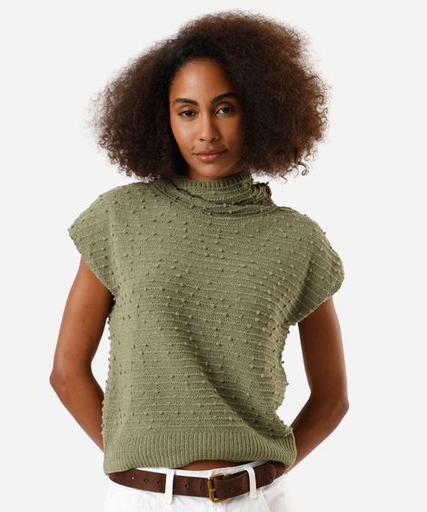 regata de tricot pompom gola alta rolê verde