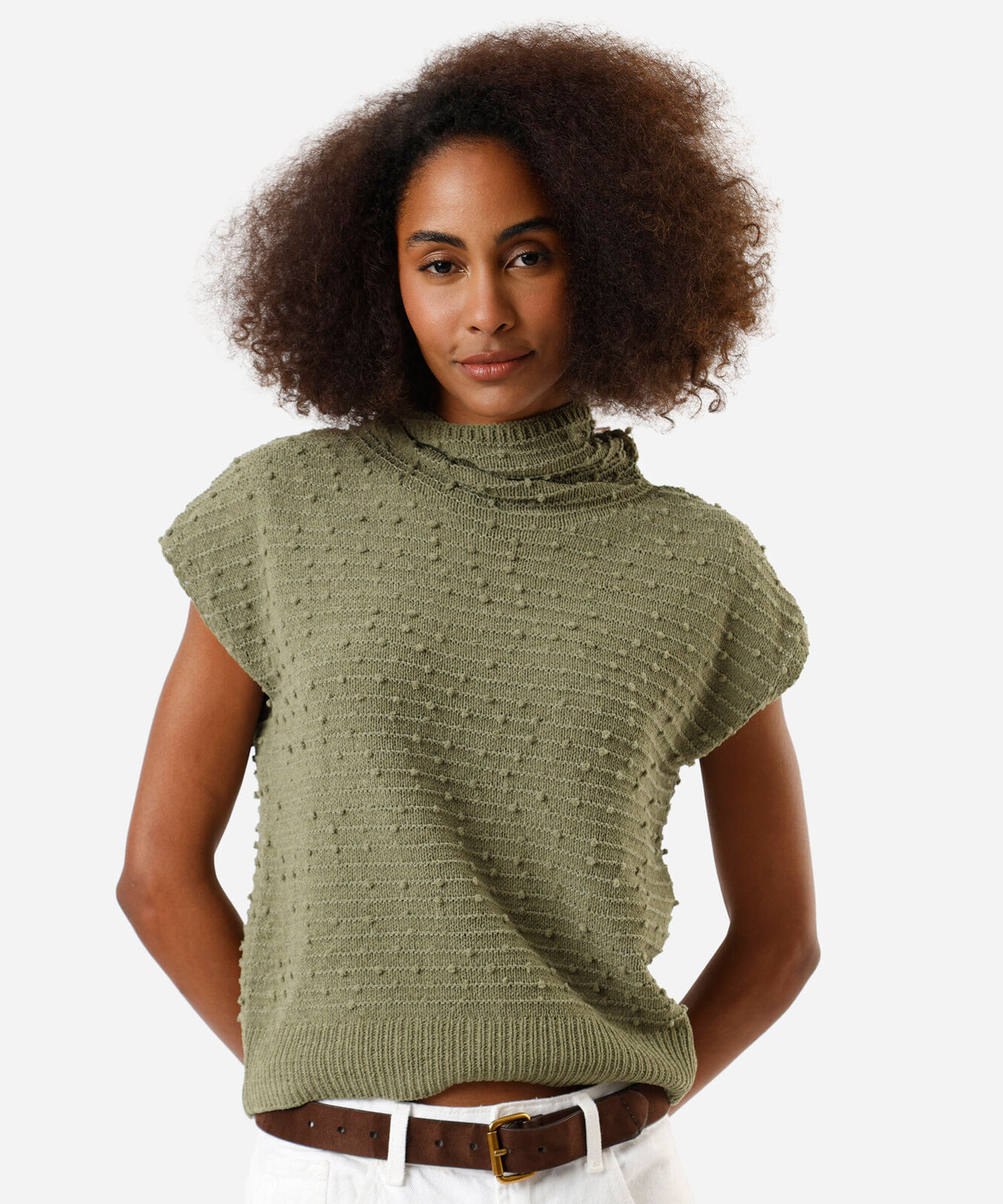 regata de tricot pompom gola alta rolê verde