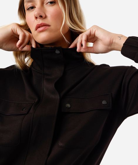 jaqueta feminina com viscose gola alta preta