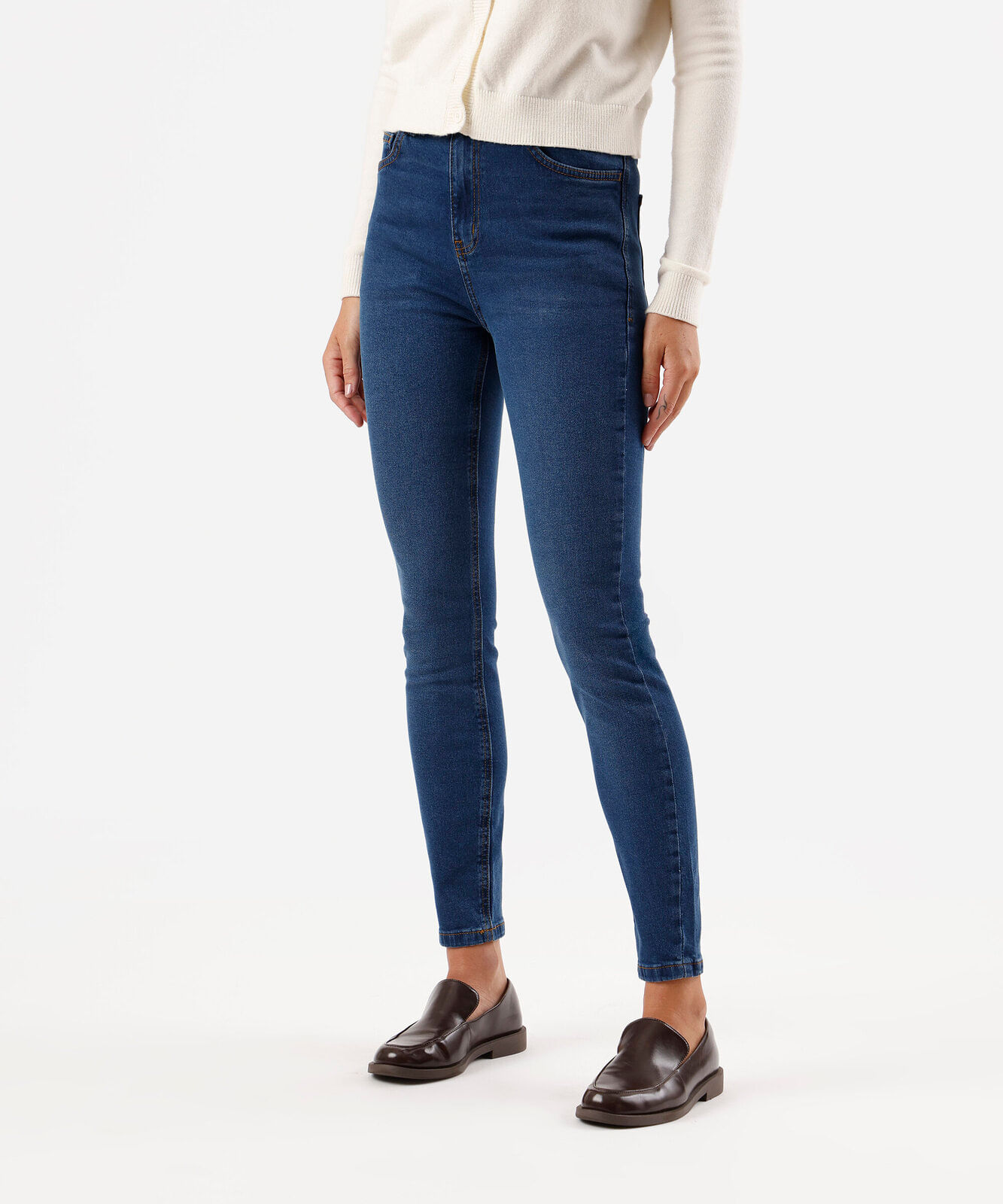calça skinny feminina jeans cintura alta azul