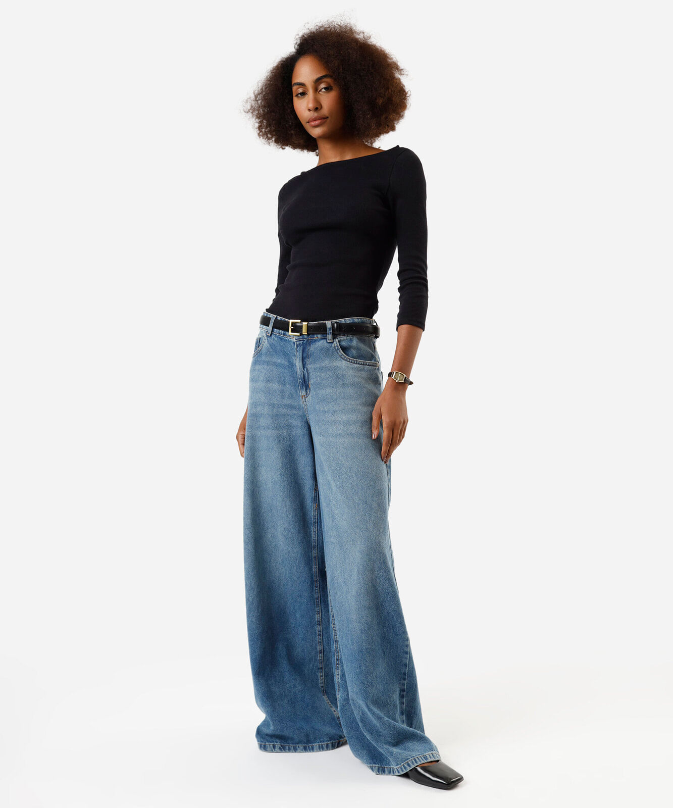 blusa feminina de algodão decote canoa canelada preta