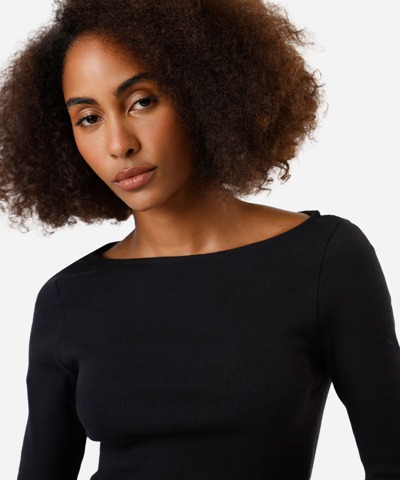 blusa feminina de algodão decote canoa canelada preta