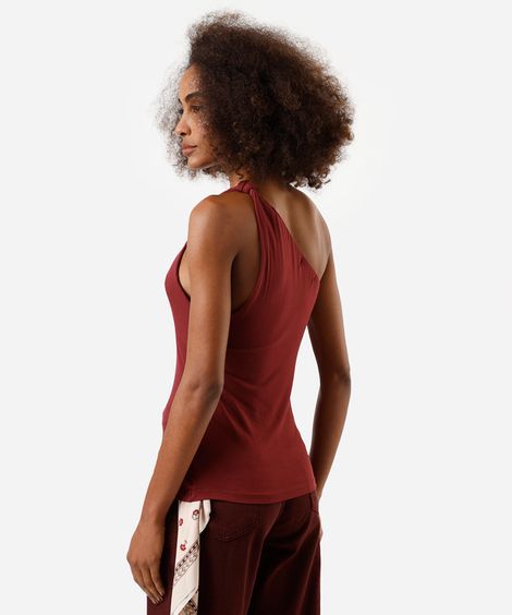 blusa ombro único feminina de viscose vinho